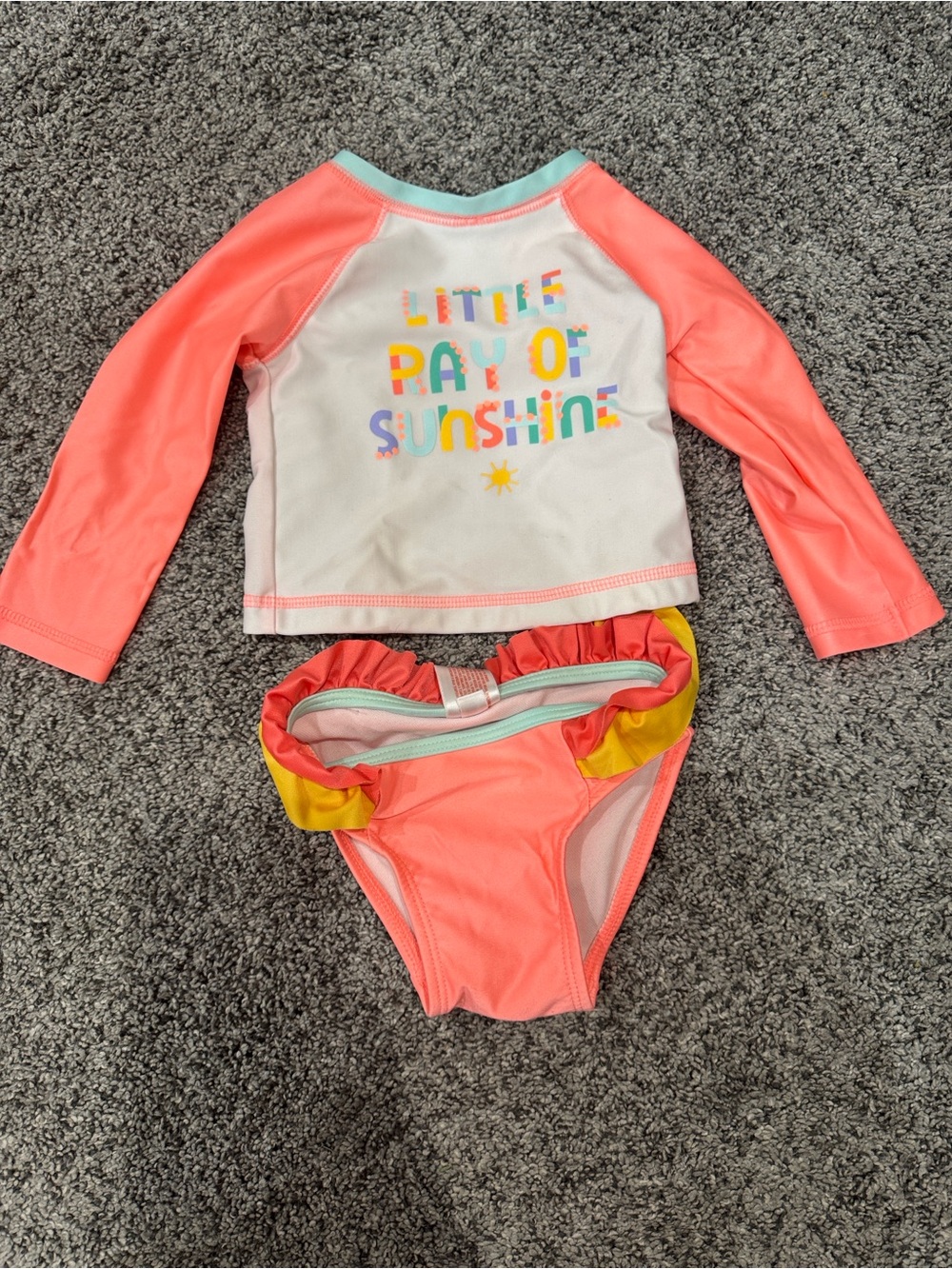 Cat & Jack Coral and Mint Long-Sleeve Rash Guard Swim Set